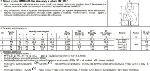 Unimet άγκιστρο συντόμευσης με αυτί 6mm WLL1.12T G8 EN1677-1