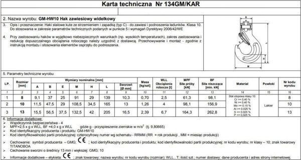Unimet HAK ZAWIESIOWY SWORZNIOWY Z ZABEZPIECZENIEM G10 6MM WLL