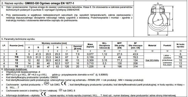 UN OGNIWO OMEGA G8 6MM WLL 1.12T