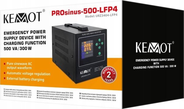 Kemot PROsinus-500-LFP4 UPS Αδιάλειπτο Τροφοδοτικό, Καθαρό Ημιτονοειδές Κύμα, 12V/230V, 500VA/300W