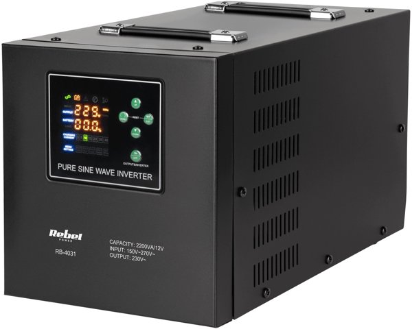 UPS Rebel Zasilacz awaryjny Rebel POWER-2200-LFP4 - przetwornica z czystym przebiegiem sinusoidalnym i funkcją ładowania 12V 230V 2200VA/1600W