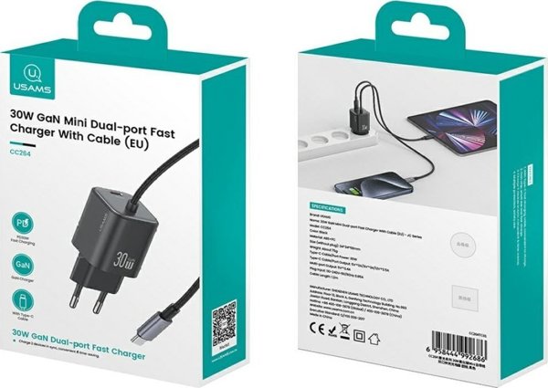 Φορτιστής Usams CC264 PD 30W με Καλώδιο Φόρτισης - Λευκός