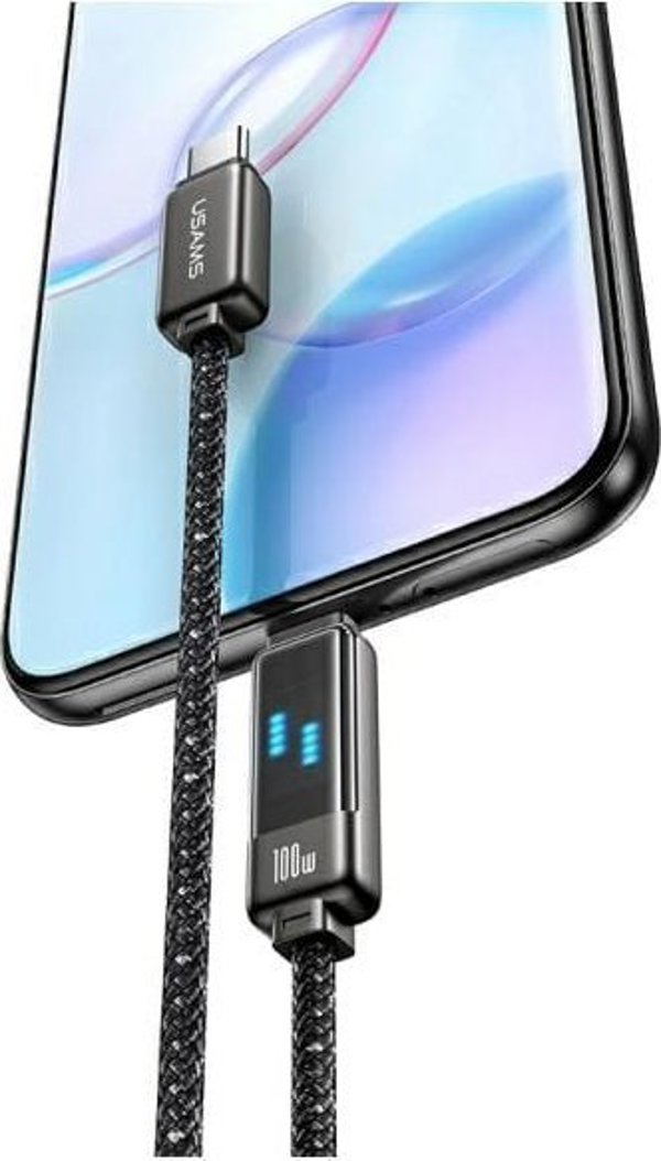 Καλώδιο Usams Meteor Series USB-C σε USB-C 100W, 1.2m, Γρήγορης Φόρτισης, από Κράμα Ψευδαργύρου, Μαύρο (US-SJ744)