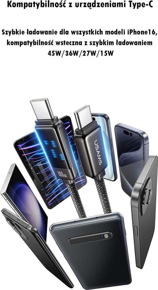 Καλώδιο Usams Meteor Series USB-C σε USB-C 100W, 1.2m, Γρήγορης Φόρτισης, από Κράμα Ψευδαργύρου, Μαύρο (US-SJ744)