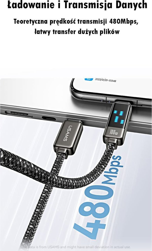 Καλώδιο Usams Meteor Series USB-C σε USB-C 100W, 1.2m, Γρήγορης Φόρτισης, από Κράμα Ψευδαργύρου, Μαύρο (US-SJ744)