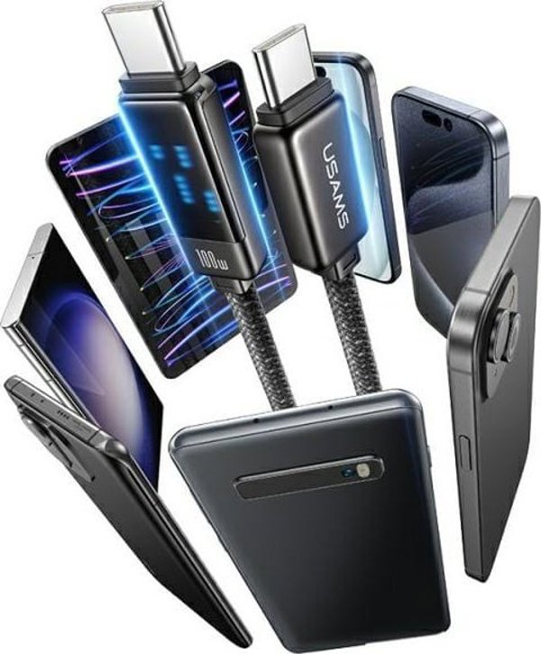 Καλώδιο Usams Meteor Series USB-C σε USB-C 100W, 1.2m, Γρήγορης Φόρτισης, από Κράμα Ψευδαργύρου, Μαύρο (US-SJ744)
