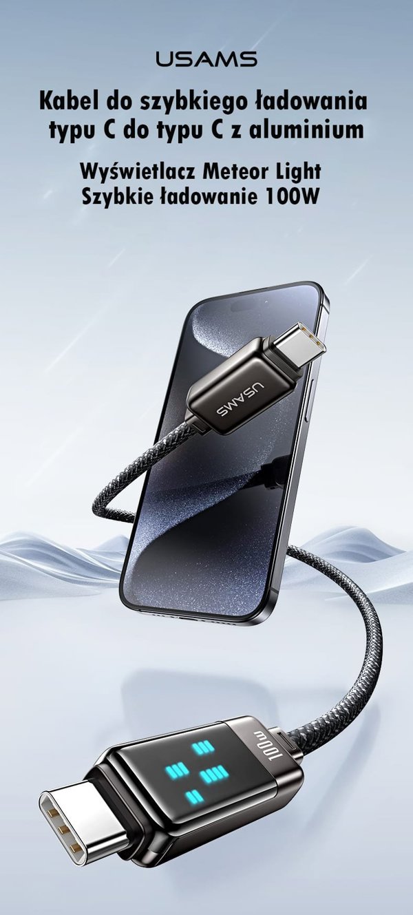 Καλώδιο Usams Meteor Series USB-C σε USB-C 100W, 1.2m, Γρήγορης Φόρτισης, από Κράμα Ψευδαργύρου, Μαύρο (US-SJ744)
