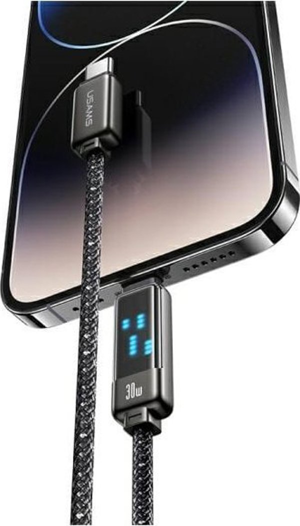 Usams Καλώδιο Meteor US-SJ743 USB-C σε Lightning 30W 1.2m, Γρήγορης Φόρτισης, από Κράμα Ψευδαργύρου, Μαύρο