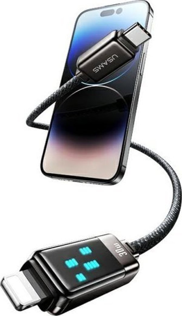 Usams Καλώδιο Meteor US-SJ743 USB-C σε Lightning 30W 1.2m, Γρήγορης Φόρτισης, από Κράμα Ψευδαργύρου, Μαύρο