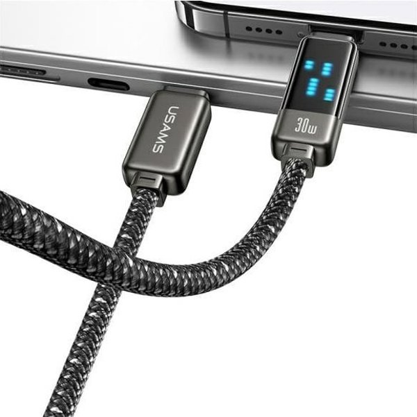 Usams Καλώδιο Meteor US-SJ743 USB-C σε Lightning 30W 1.2m, Γρήγορης Φόρτισης, από Κράμα Ψευδαργύρου, Μαύρο
