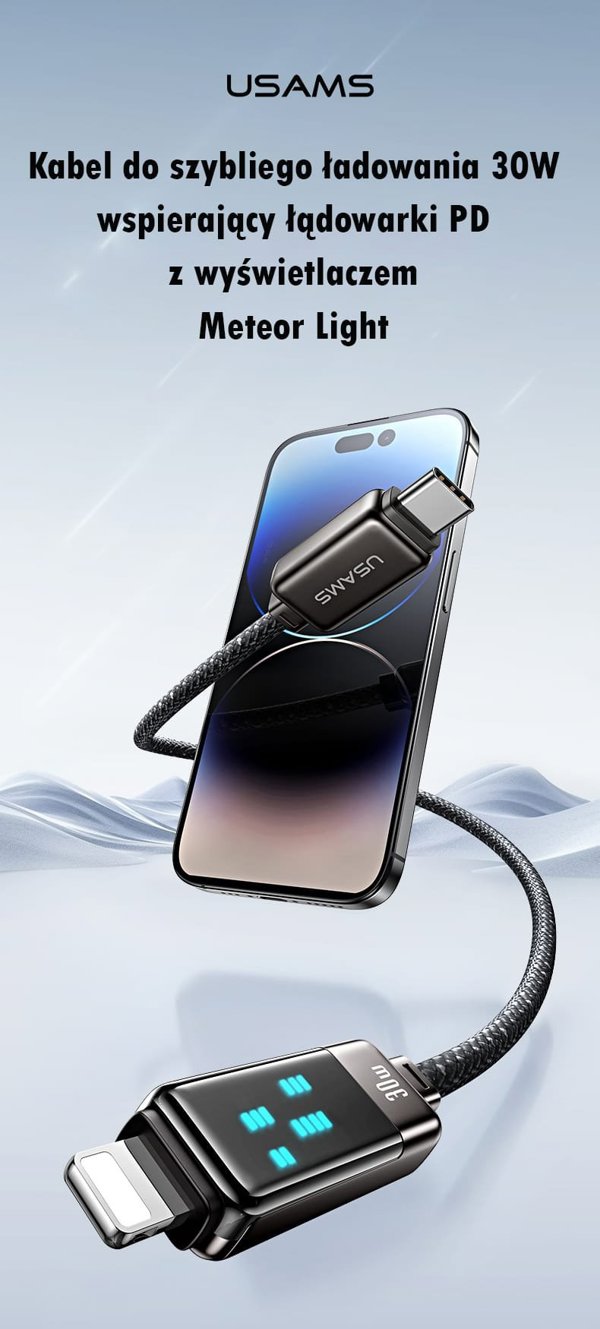 Usams Καλώδιο Meteor US-SJ743 USB-C σε Lightning 30W 1.2m, Γρήγορης Φόρτισης, από Κράμα Ψευδαργύρου, Μαύρο
