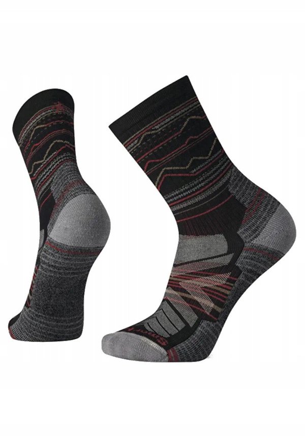 U'S Hike Light Cushion Mountain Range Pattern Crew Socks, 001 | black, M