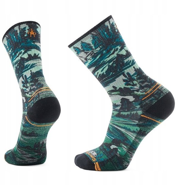 U'S Hike Light Cushion Campground Print Crew Socks, K18 | winter moss, M