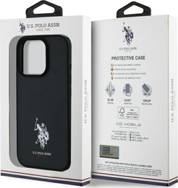 US Polo USHCP15XPGEK iPhone 15 Pro Max 6,7" μαύρο Δερμάτινο Κεντημένο DH Χρώμα