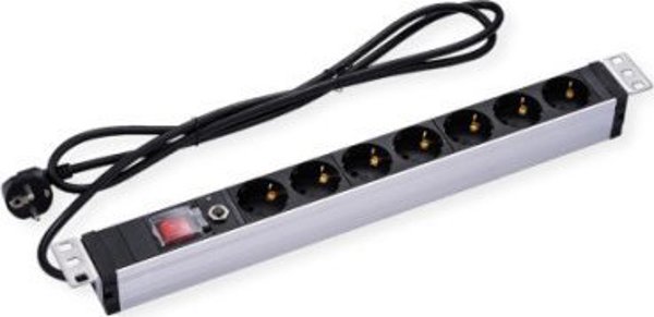 Value πρίζα 19, 7 θέσεων, 1 HU + βύσμα με γείωση (CEE 7/4), με προστασία υπερφόρτωσης, 3 μ.