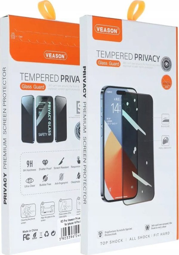 Veason Szklo Hartowane 6D Pro Veason Privacy Glass - do Iphone 15 Pro czarny