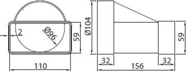 Vents Lacznik przekrojow zmiennych bialy 110 x 54 / 100mm