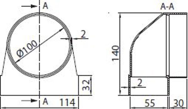 Vents Kolano lacznikowe biale 110 x 54 / 100mm (030)