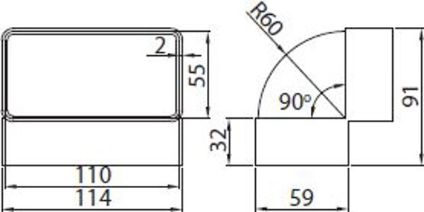 Vents Kolanko wentylacyjne pionowe 90° 110 x 54mm (060)