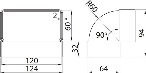 Vents Kolano pionowe 90° biale 120 x 60mm (460)