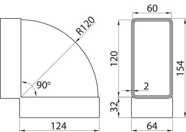 Vents Kolanko poziome biale 90° 120x60mm