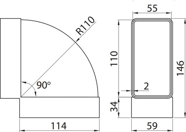 Vents Kolanko poziome biale 90° 110 x 54mm (050)