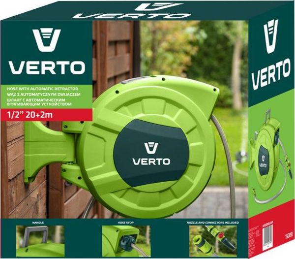 Verto Αυτόματη Ανέμη Λάστιχου Κήπου 20m + 2m (15G891) - Πίεση 10 bar