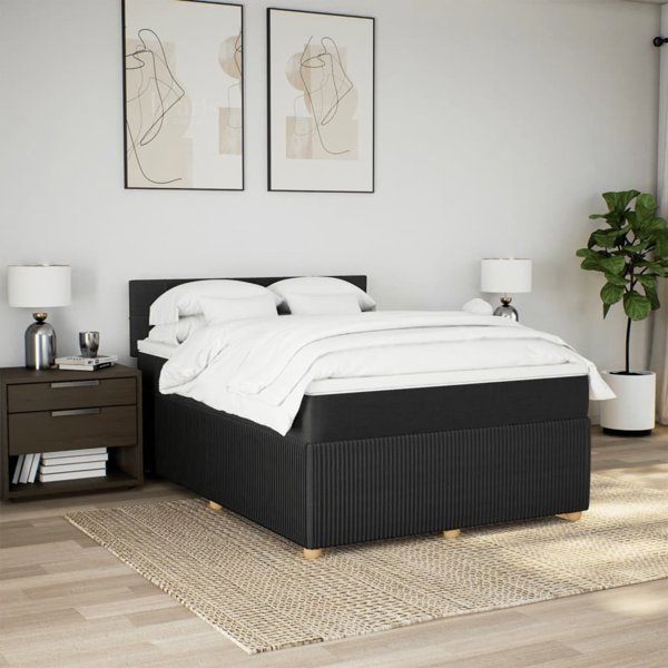 vidaXL Κρεβάτι continental με στρώμα, μαύρο ύφασμα, 140x190 εκ