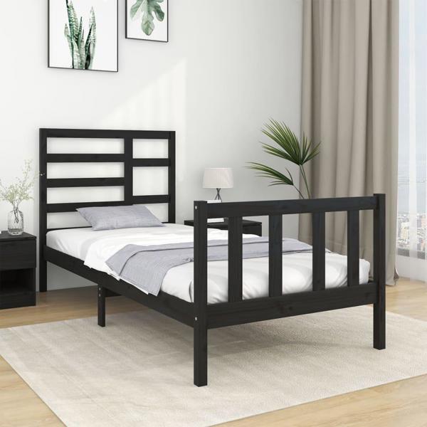vidaXL Πλαίσιο κρεβατιού, μαύρο, από μασίφ ξύλο, 75x190 cm, μονό
