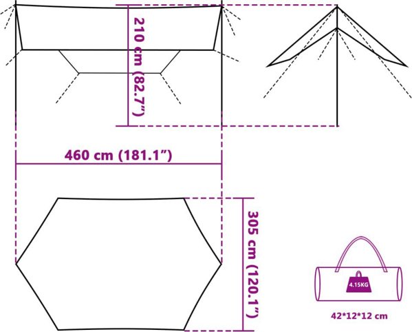 vidaXL Σκηνή Κατασκήνωσης, Πορτοκαλί, 460x305x210 εκ, Αδιάβροχη