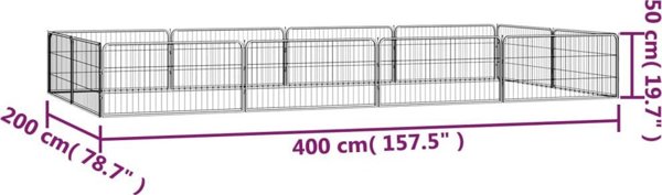 vidaXL Kojec dla psa, 12 panele, czarny, 100x50 cm, stal
