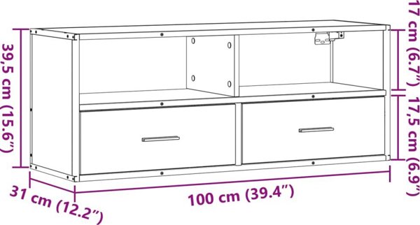 vidaXL Έπιπλο τηλεόρασης από καφέ δρυς, 100x31x39,5 εκ