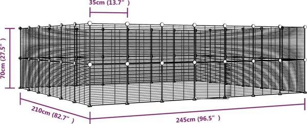 vidaXL Κλωβός για ζώα με πύλη, 52 πάνελ, μαύρος, 35x35 cm, ατσάλι