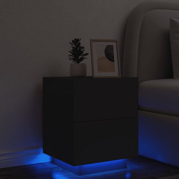 vidaXL Κομοδίνο με LED, μαύρο, από ξυλοπολυμερές υλικό