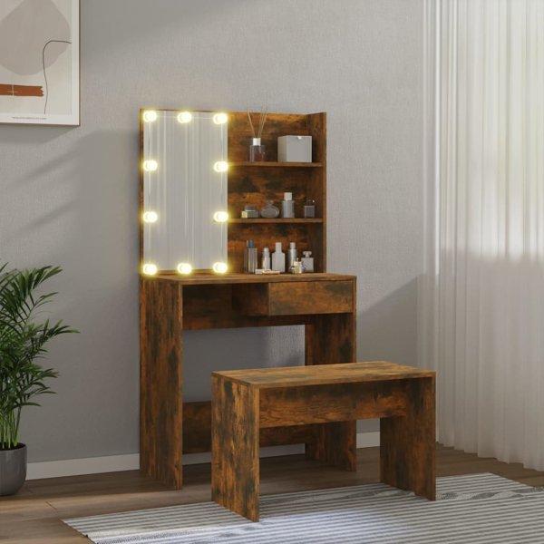 vidaXL Σετ Καθρέφτη με LED Φωτισμό, Φινίρισμα Σκοτεινή Δρυς