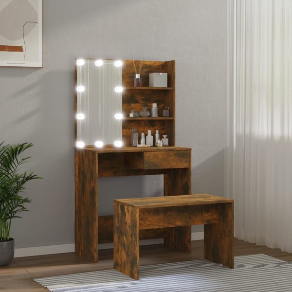 vidaXL Σετ Καθρέφτη με LED Φωτισμό, Φινίρισμα Σκοτεινή Δρυς