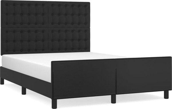 vidaXL Κρεβατοκάμαρα με κεφαλάρι, μαύρη, 140x200 cm, με τεχνητό δέρμα