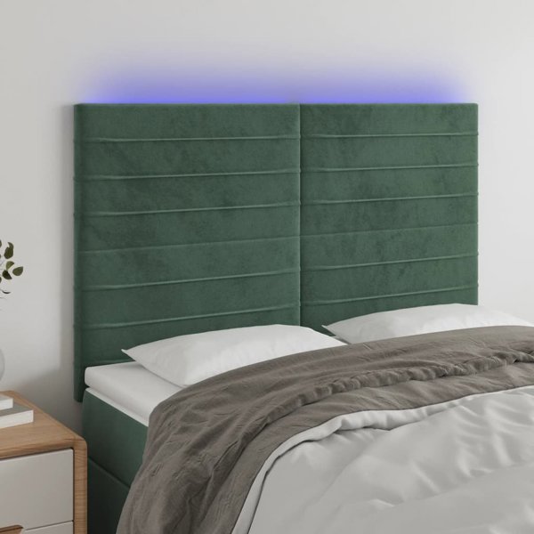 vidaXL Κεφαλάρι για κρεβάτι με LED, σκούρο πράσινο, 144x5x118/128 εκ