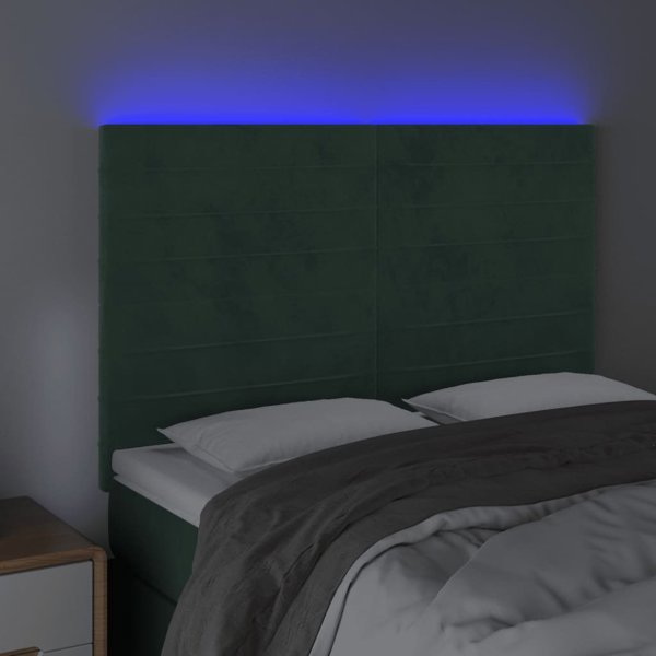 vidaXL Κεφαλάρι για κρεβάτι με LED, σκούρο πράσινο, 144x5x118/128 εκ