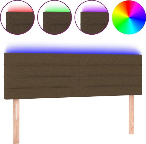 vidaXL Zaglowek do lozka z LED, ciemnobrazowy, 144x5x78/88 cm, tkanina