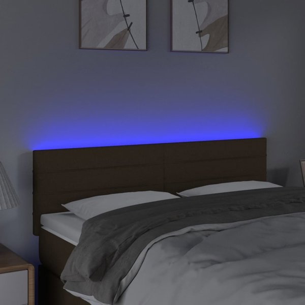vidaXL Zaglowek do lozka z LED, ciemnobrazowy, 144x5x78/88 cm, tkanina