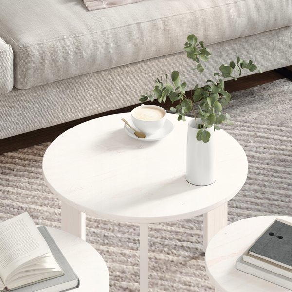 vidaXL Σετ Τραπεζάκια Σαλονιού 3 Τεμαχίων από Μασίφ Ξύλο Πεύκου, Λευκό Χρώμα
