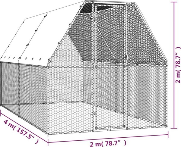 vidaXL εξωτερικό κλουβί για κοτόπουλα, 2x4x2 μ., γαλβανισμένο ατσάλι