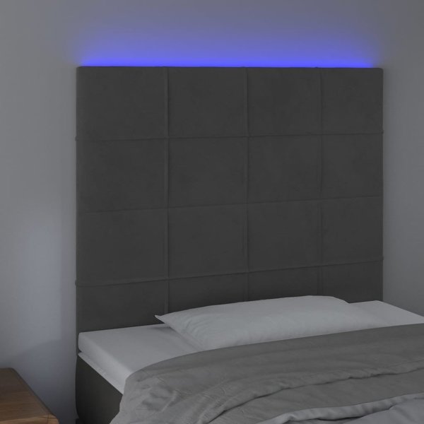 vidaXL Κεφαλάρι Κρεβατιού με LED, Σκούρο Γκρι, 90x5x118/128 εκ, Βελούδο