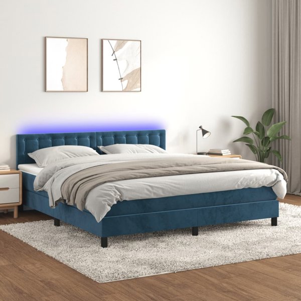 vidaXL Λουτζκο κοντινενταλε με στρωμα και LED, μπλε βελούδο 180x200cm