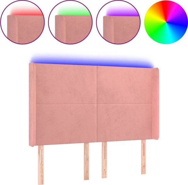 vidaXL Κεφαλάρι κρεβατιού με LED, Ροζ, 147x16x118/128 εκ., βελούδο