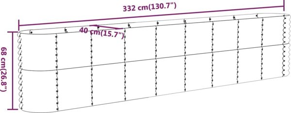 vidaXL Γλάστρα κήπου, βαμμένο με πούδρα ατσάλι, 332x40x68 cm, καφέ