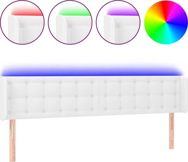 vidaXL Κεφαλάρι κρεβατιού με LED, λευκό, τεχνητό δέρμα, 203x16x78/88 cm