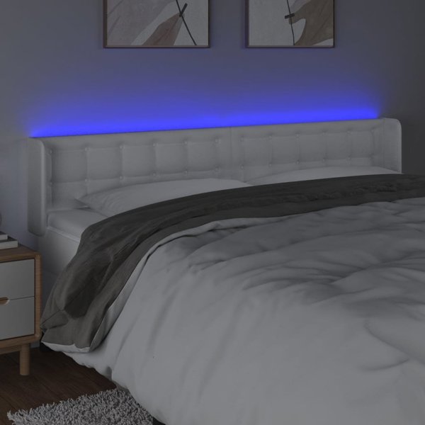 vidaXL Κεφαλάρι κρεβατιού με LED, λευκό, τεχνητό δέρμα, 203x16x78/88 cm
