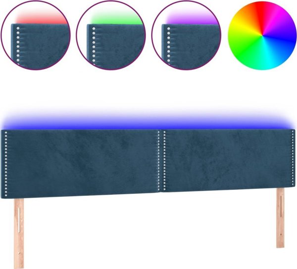 vidaXL Κεφαλάρι κρεβατιού με LED, σκούρο μπλε, 160x5x78/88 cm, βελούδο
